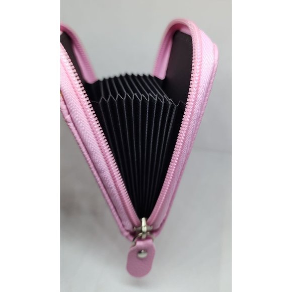 Pink Leather Mini Credit Card Case Card Slot Card Holder Wallet with ID Window - Picture 9 of 16